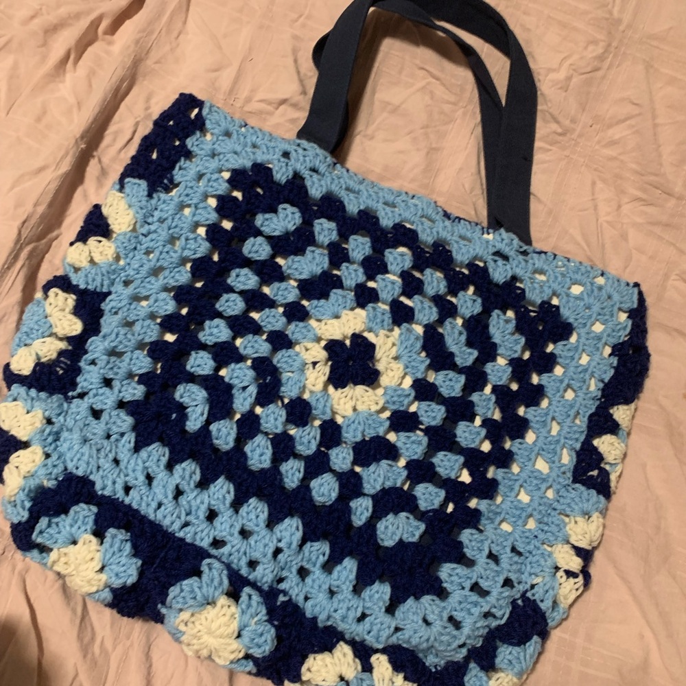 Handmade Blue Crochet Tote Bag